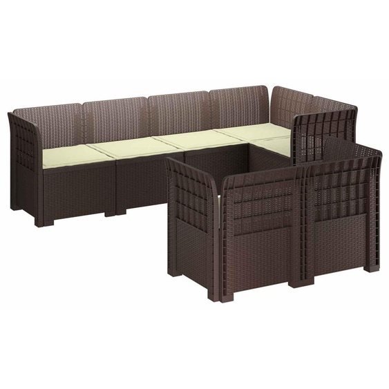 vidaXL : Canapé de jardin pour 7 personnes avec coussins, imitation rotin, en plastique PP, couleur marron