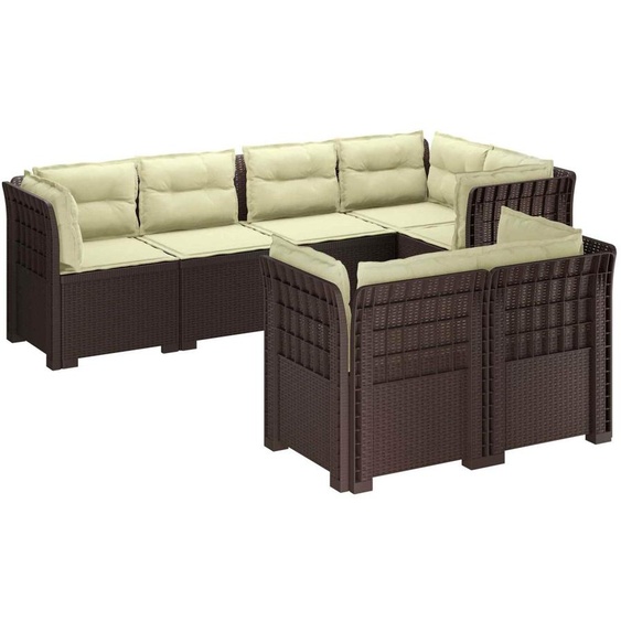 vidaXL : Canapé de jardin pour 7 personnes avec coussins, imitation rotin, en plastique PP, couleur marron