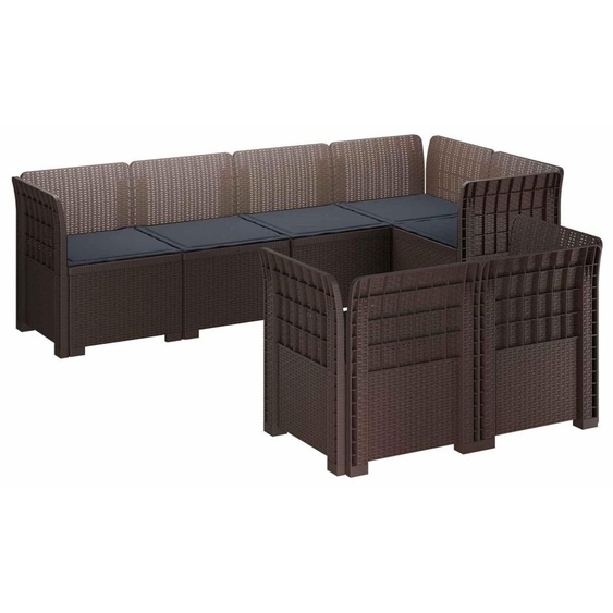 vidaXL : Canapé de jardin pour 7 personnes avec coussins, imitation rotin, en plastique PP, couleur marron