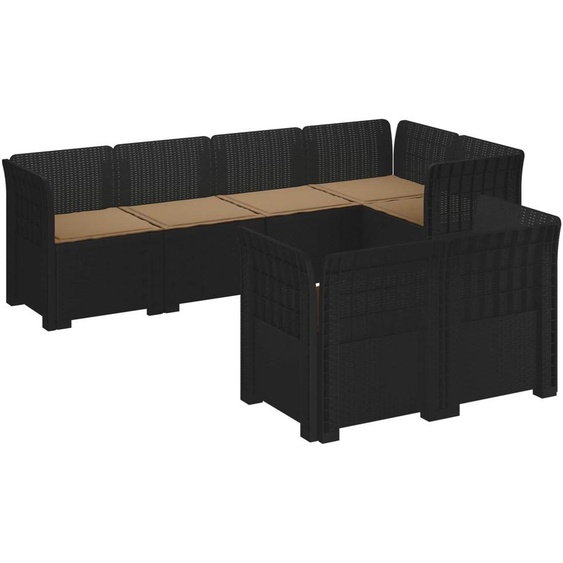 vidaXL : Canapé de jardin pour 7 personnes avec coussins, imitation rotin, plastique PP, couleur anthracite