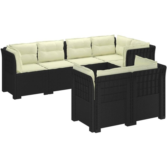 vidaXL : Canapé de jardin pour 7 personnes avec coussins, imitation rotin, plastique PP, couleur anthracite