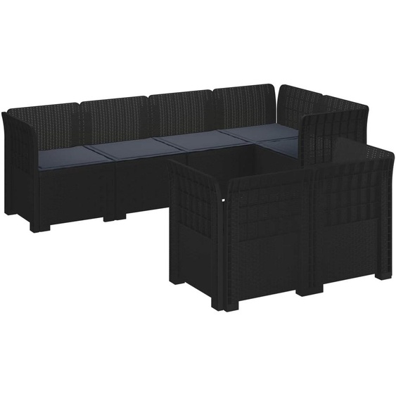 vidaXL : Canapé de jardin pour 7 personnes avec coussins, imitation rotin, plastique PP, couleur anthracite