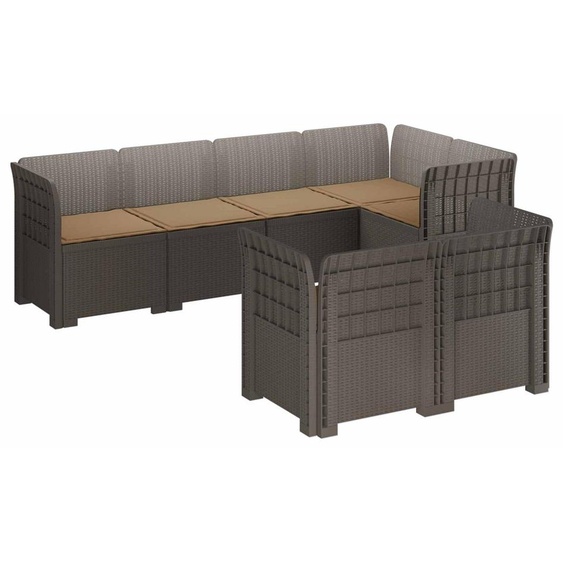 vidaXL : Canapé de jardin pour 7 personnes avec coussins, imitation rotin, plastique PP, gris clair
