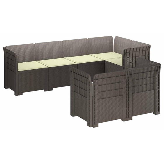 vidaXL : Canapé de jardin pour 7 personnes avec coussins, imitation rotin, plastique PP, gris clair