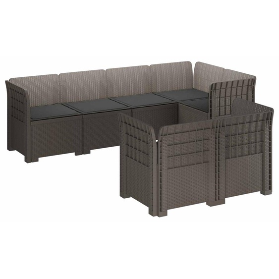 vidaXL : Canapé de jardin pour 7 personnes avec coussins, imitation rotin, plastique PP, gris clair