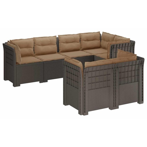 vidaXL : Canapé de jardin pour 7 personnes avec coussins, imitation rotin, plastique PP, gris clair