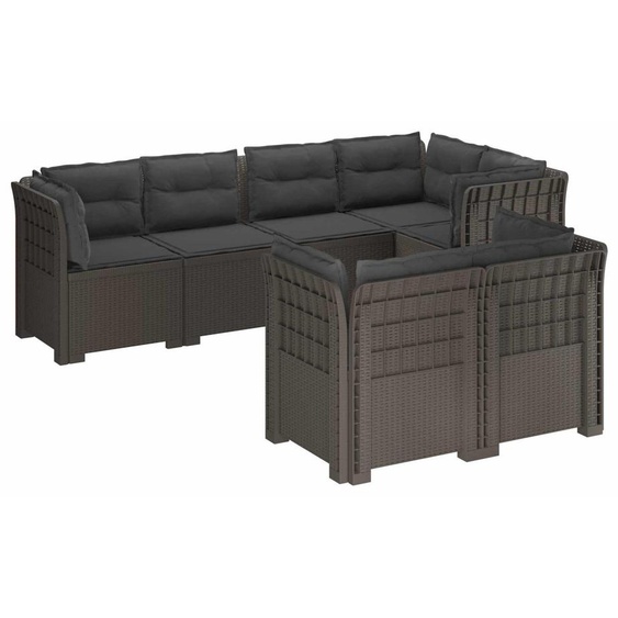 vidaXL : Canapé de jardin pour 7 personnes avec coussins, imitation rotin, plastique PP, gris clair