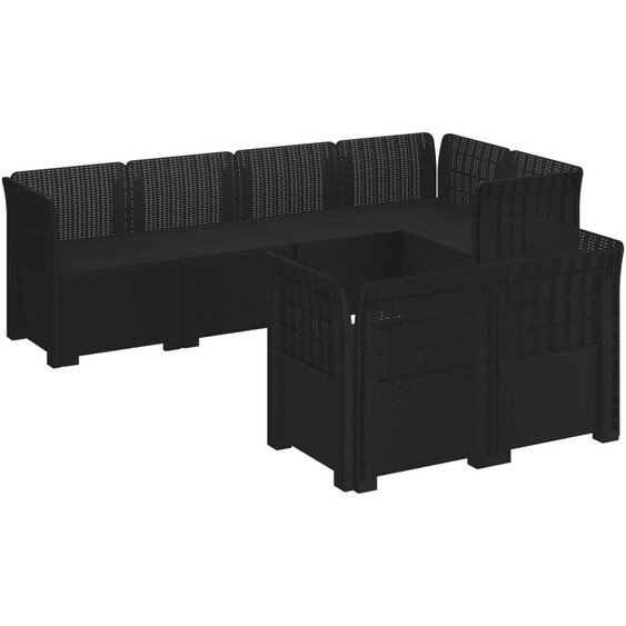 vidaXL : Canapé de jardin pour 7 personnes, imitation rotin, plastique PP, couleur anthracite