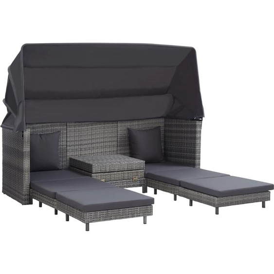 vidaXL Canapé-lit extensible 3 places avec toit Poly rotin Gris