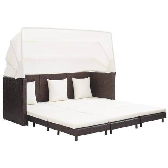 vidaXL Canapé-lit extensible 3 places avec toit Résine tressée Marron 46076