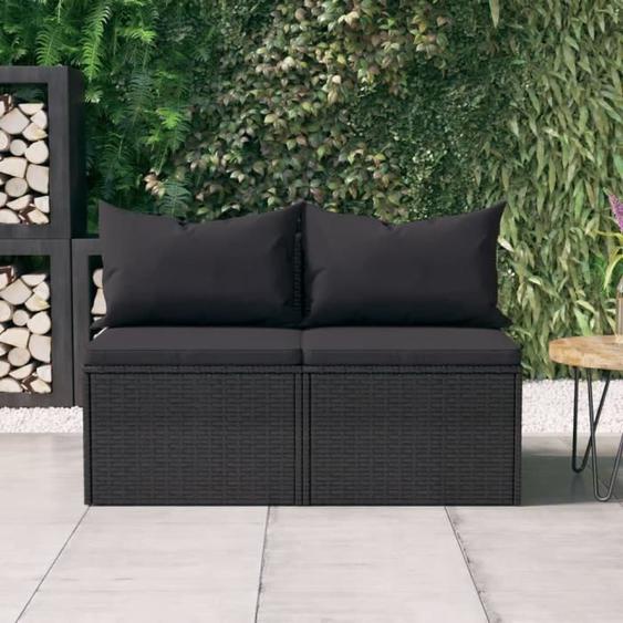 vidaXL Canapés centraux de jardin et coussins 2pcs Noir Résine tressée 362332