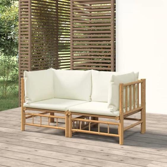 vidaXL Canapés dangle de jardin avec coussins blanc crème 2pcs bambou 3155182