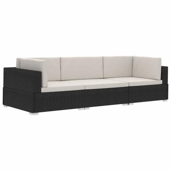 vidaXL Canapés de jardin 3 pcs avec coussins Résine tressée Noir