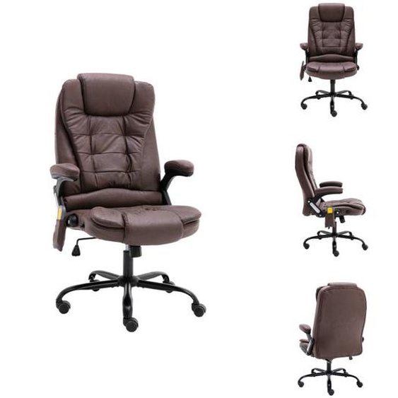 vidaXL Chaise de bureau avec fonction massage Marron foncé aspect daim - Chaises de bureau