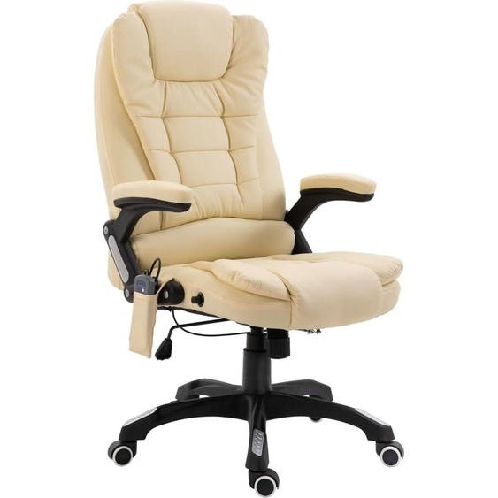 vidaXL Chaise de bureau de massage Crème similicuir - chaise de bureau - chaise de direction - chaise de bureau