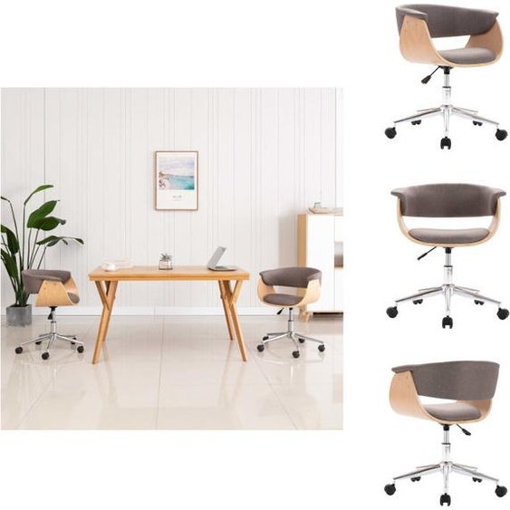 vidaXL Chaise de bureau pivotante Taupe bois courbé et tissu - Chaises de bureau