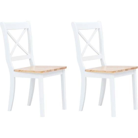 vidaXL Chaise de salle à manger 2 pcs Blanc Bois clair Bois massif Hévéa - Chaise de salle à manger - Chaise de salle à manger en bois - Chaise de salle à manger en bois