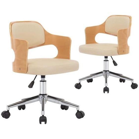 vidaXL Chaise de salle à manger 2 pcs. Pivotant Crème Bois courbé et similicuir