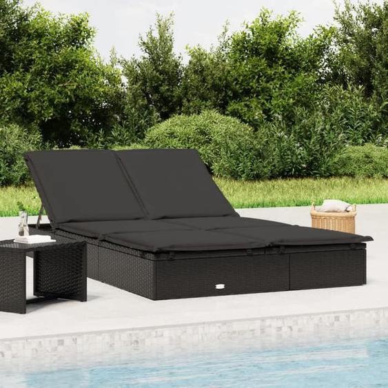 vidaXL Chaise longue à 2 places avec coussins noir résine tressée chaise longue chaise longue dextérieur lit de salon 319647