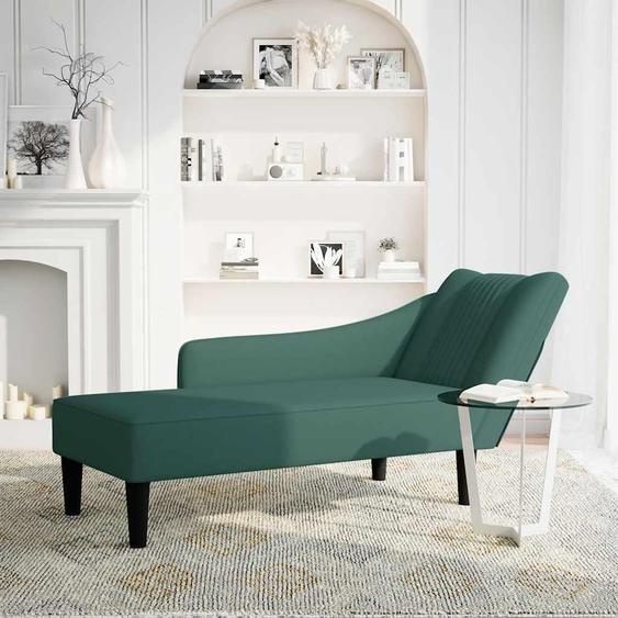 vidaXL Chaise longue avec accoudoir à droite Vert foncé velours