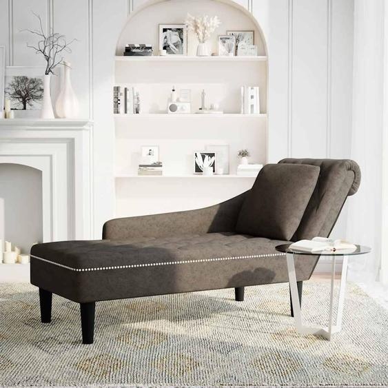 vidaXL Chaise longue avec coussin & accoudoir droit Gris Similicuir