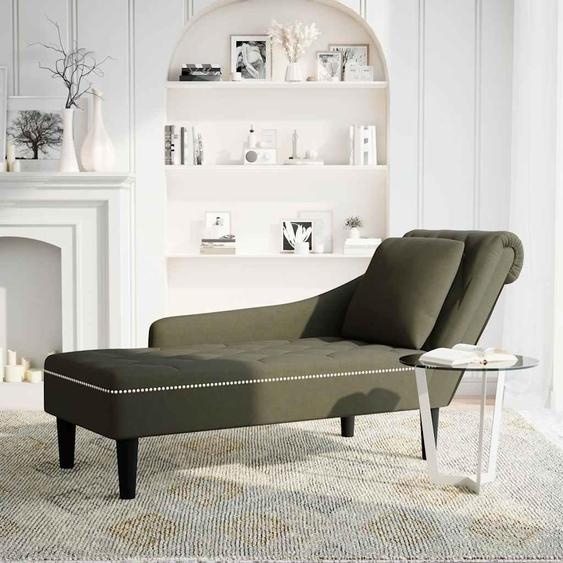 vidaXL Chaise longue avec coussin & accoudoir droit Vert armée Similicuir