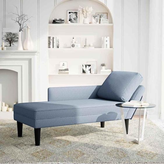 vidaXL Chaise longue avec coussin Bleu Tissu velours côtelé