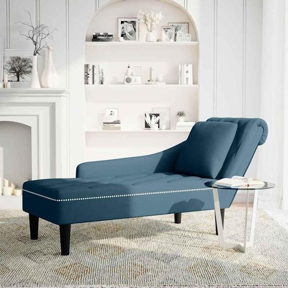 vidaXL Chaise longue avec coussin et accoudoir droit Bleu velours