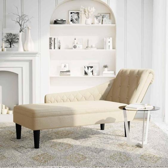 vidaXL Chaise longue avec coussin et accoudoir droit Crème Tissu