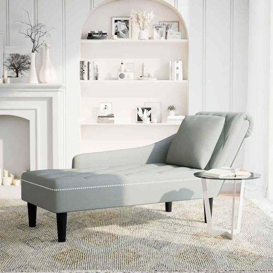 vidaXL Chaise longue avec coussin et accoudoir droit gris clair velours