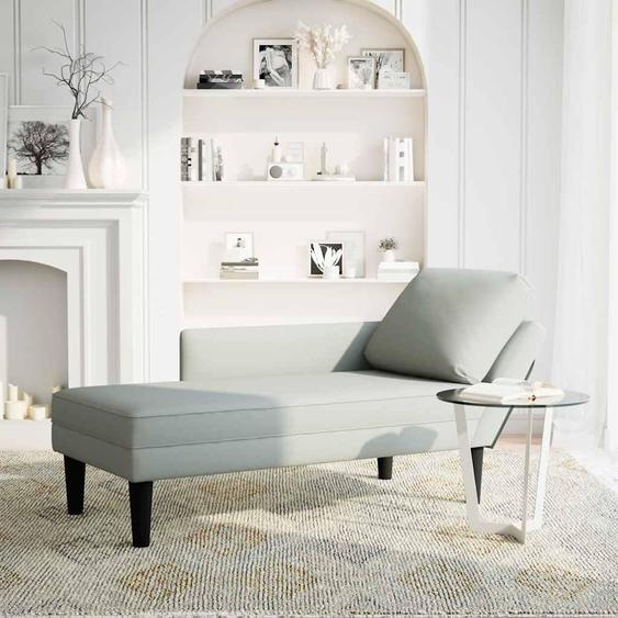 vidaXL Chaise longue avec coussin et accoudoir droit gris clair velours
