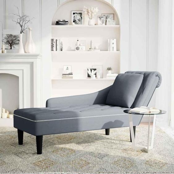 vidaXL Chaise longue avec coussin et accoudoir droit gris foncé velours
