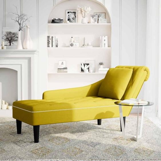 vidaXL Chaise longue avec coussin et accoudoir droit Jaune velours