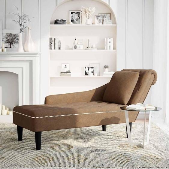 vidaXL Chaise longue avec coussin et accoudoir droit Marron Similicuir