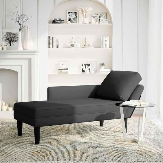 vidaXL Chaise longue avec coussin et accoudoir droit Noir velours