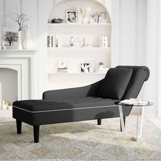 vidaXL Chaise longue avec coussin et accoudoir droit Noir velours