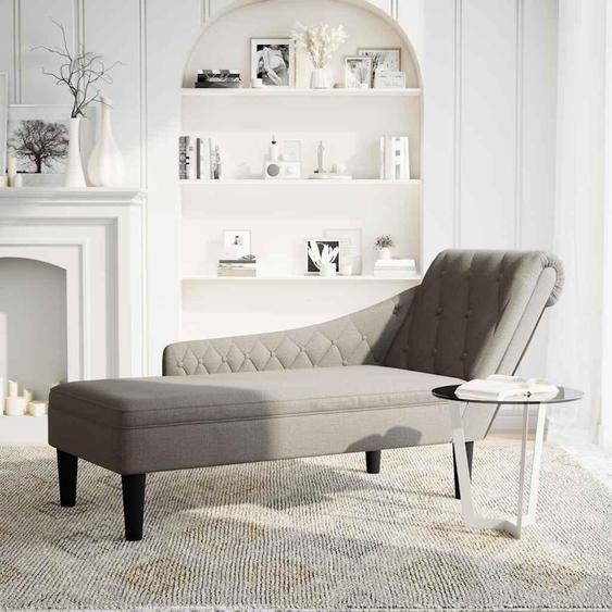 vidaXL Chaise longue avec coussin et accoudoir droit Taupe Tissu