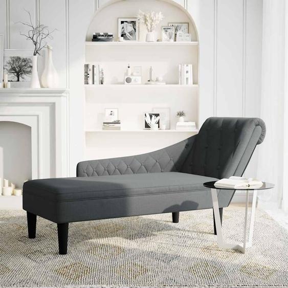vidaXL Chaise longue avec coussin et accoudoir droit Tissu gris foncé