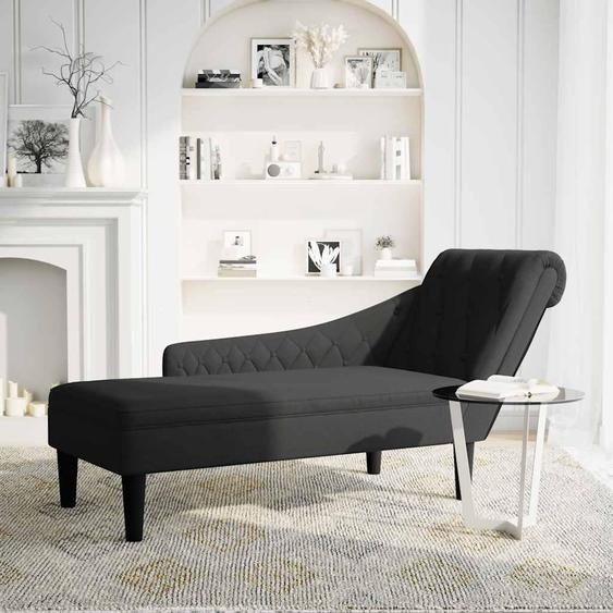 vidaXL Chaise longue avec coussin et accoudoir droit Tissu noir