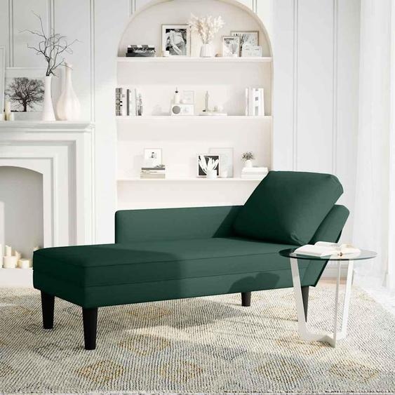 vidaXL Chaise longue avec coussin et accoudoir droit Vert foncé velours