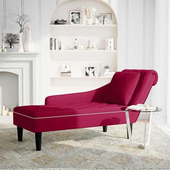 vidaXL Chaise longue avec coussin et accoudoir droit vin rouge velours