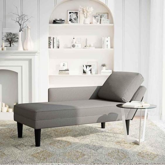 vidaXL Chaise longue avec coussin gris clair tissu velours côtelé