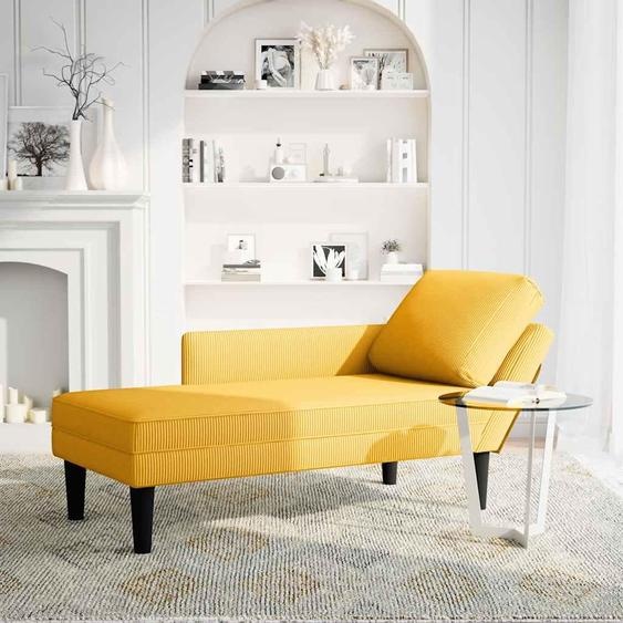 vidaXL Chaise longue avec coussin jaune clair tissu velours côtelé