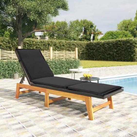 vidaXL Chaise longue avec coussin Résine tressée/bois massif dacacia 319723