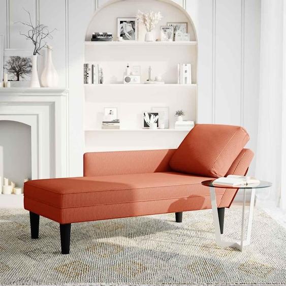 vidaXL Chaise longue avec coussin rouge-orange Tissu velours côtelé