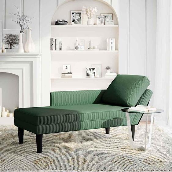 vidaXL Chaise longue avec coussin Vert foncé Tissu velours côtelé