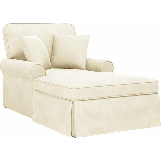 vidaXL Chaise longue avec jupe et coussins 3 pièces en velours côtelé crème