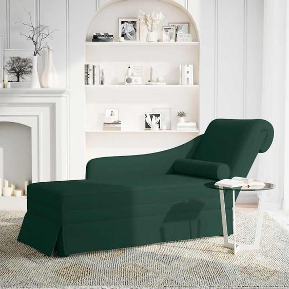vidaXL Chaise longue avec traversin Accoudoir droit Vert foncé Velours