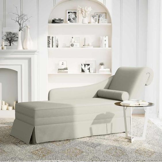 vidaXL Chaise longue avec traversin et accoudoir droit Crème Velours