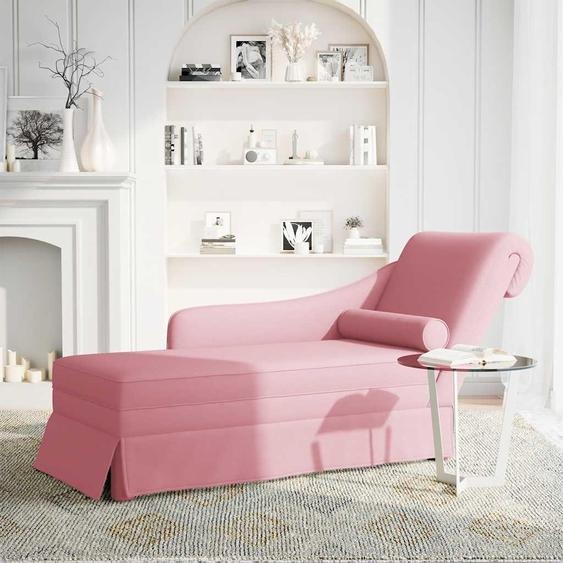 vidaXL Chaise longue avec traversin et accoudoir droit rose velours